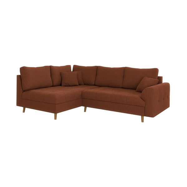 Raudonos plytų spalvos iš kordinio velveto kampinė sofa (su kairiuoju kampu) Ariella – Ropez