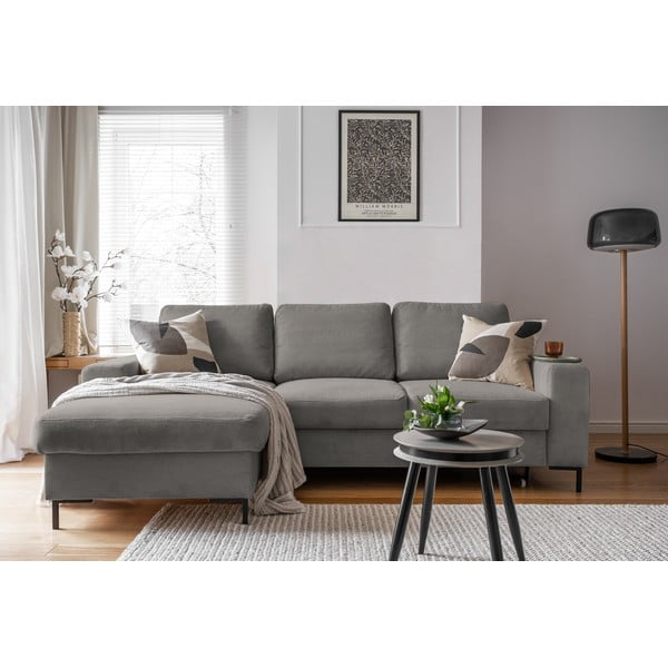Iš kordinio velveto sulankstoma kampinė sofa pilkos spalvos (su kairiuoju kampu) Lofty Lilly – Miuform-image-4