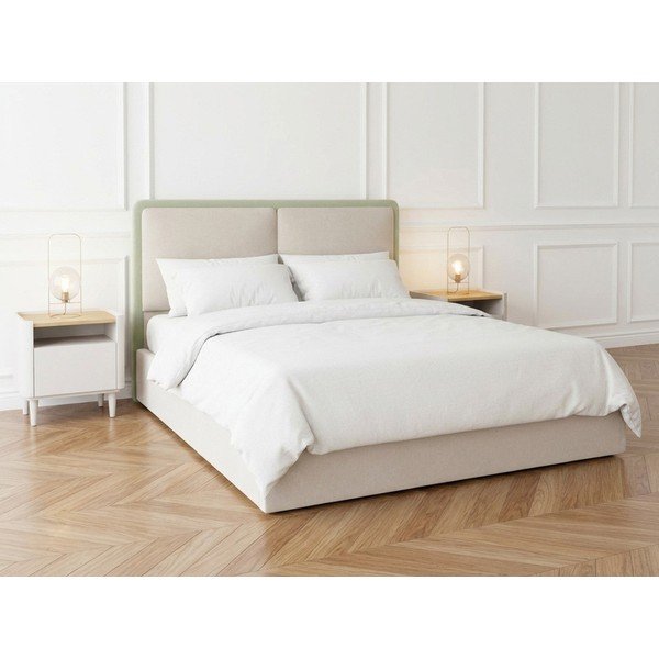 Smėlio spalvos iš audinio dvigulė lova su sandėliavimo vieta su lovos grotelėmis 180x200 cm Mara – Bobochic Paris-image-2