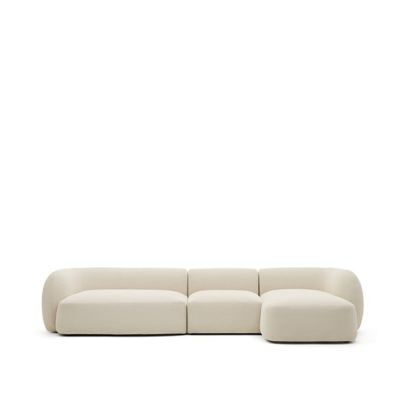 Kreminės spalvos iš šenilinio audinio kampinė sofa (su dešiniuoju kampu/su gultu) Martina – Kave Home