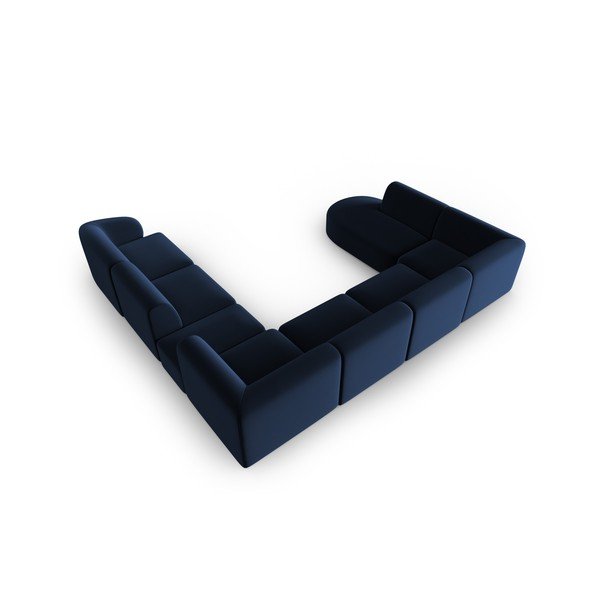 Mėlynos spalvos iš velveto kampinė sofa (su dešiniuoju kampu/„U“ formos) Paolo – Milo Casa-image-3