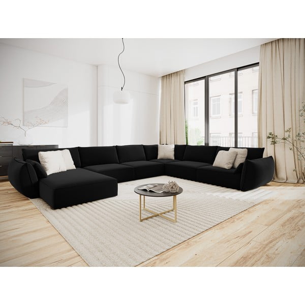 Juodos spalvos iš velveto kampinė sofa (su dešiniuoju kampu/„U“ formos) Vanda – Mazzini Sofas-image-1