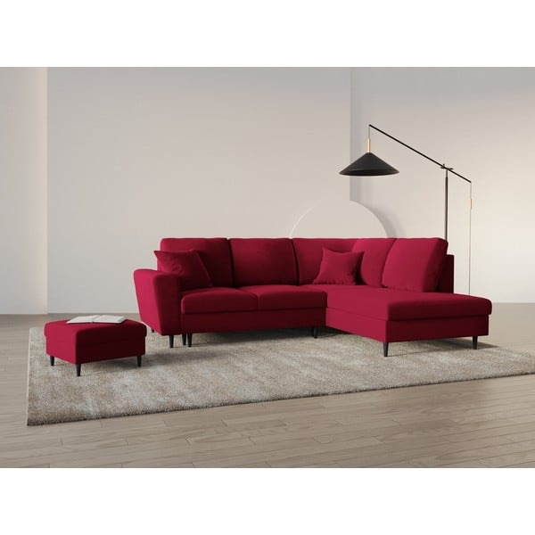 Raudonos spalvos iš velveto sulankstoma/su sandėliavimo vieta kampinė sofa (su dešiniuoju kampu/„L“ formos) Kyoto – Cosmopolitan Design-image-1