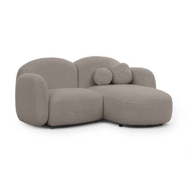 Pilkos spalvos kampinė sofa iš boucle (su dešiniuoju kampu/su gultu) Orbit – Ropez