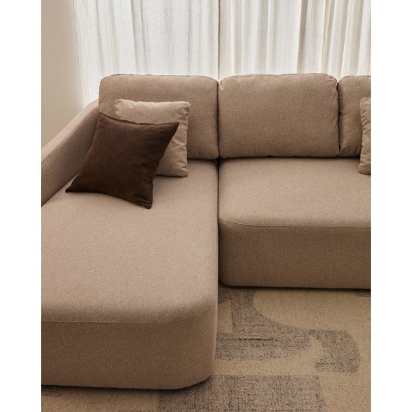 Smėlio spalvos sulankstoma kampinė sofa iš šenilinio audinio (su dešiniuoju kampu/su gultu) Laira – Kave Home-image-4