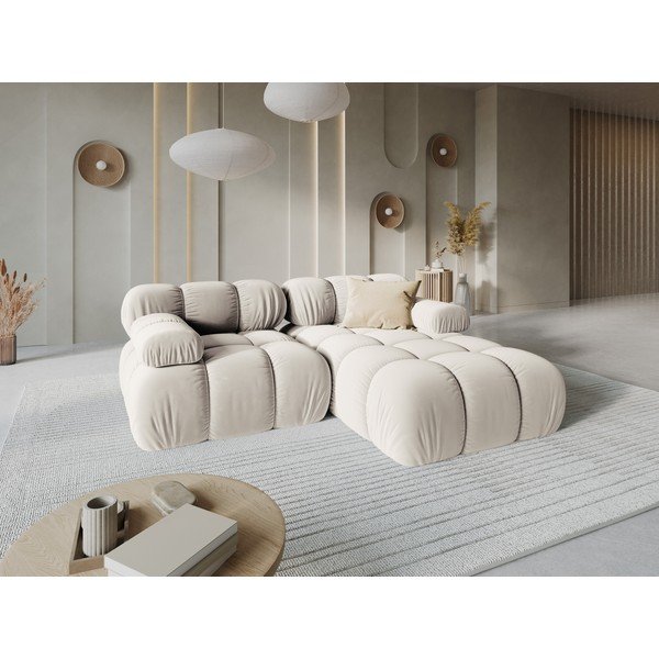 Kreminės spalvos modulinė kampinė sofa iš velveto (su dešiniuoju kampu/su gultu) – Micadoni -image-1