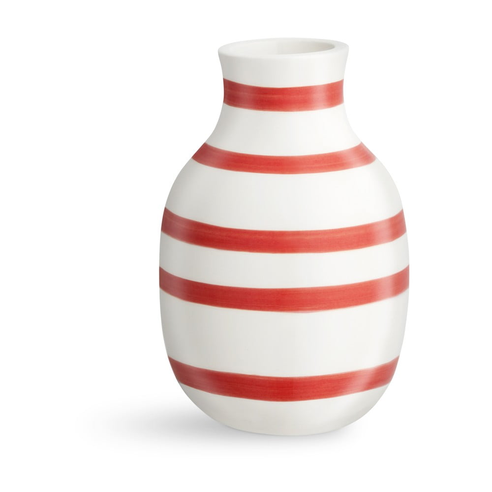 Balta ir raudona dryžuota keraminė vaza Kähler Design Omaggio, aukštis 12,5 cm