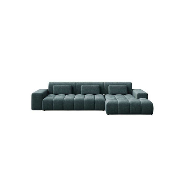 Mėlynos spalvos iš šenilinio audinio kampinė sofa (su dešiniuoju kampu/su gultu) Chevi – Ghado