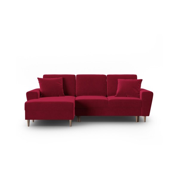 Raudonos spalvos iš velveto sulankstoma/su sandėliavimo vieta kampinė sofa (su kairiuoju kampu/su gultu) Kyoto – Cosmopolitan Design