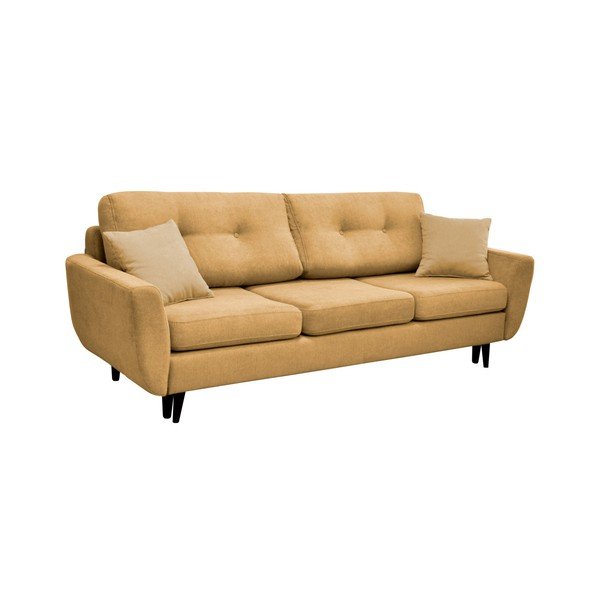 Geltonos spalvos trivietė sofa-lova su juodomis kojomis Mazzini Sofas Jasmin-image-4