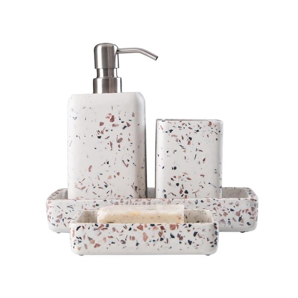 Baltas polirezino vonios kambario aksesuarų rinkinys Mozaik - Mioli Decor