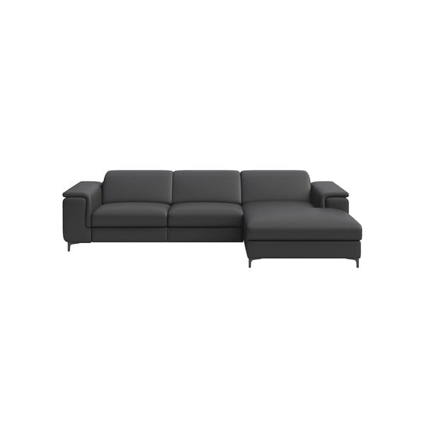 Kampinė sofa tamsiai pilkos spalvos iš odos (su dešiniuoju kampu) Brito – MESONICA