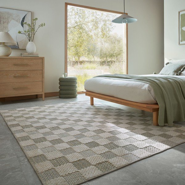 Skalbiamas žalios spalvos iš medvilnės mišinio kilimas 116x170 cm Muted Checkerboard – Flair Rugs-image-1