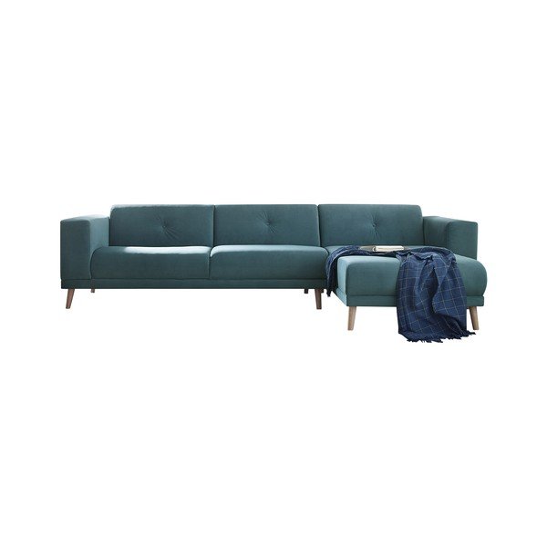 Mėlyna kampinė sofa su atramomis kojoms "Bobochic Paris Luna", dešinysis kampas, 308 cm-image-4