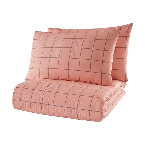 Rožinė medvilninė lovatiesė su 2 pagalvių užvalkalais Mijolnir Piga, 225 x 240 cm