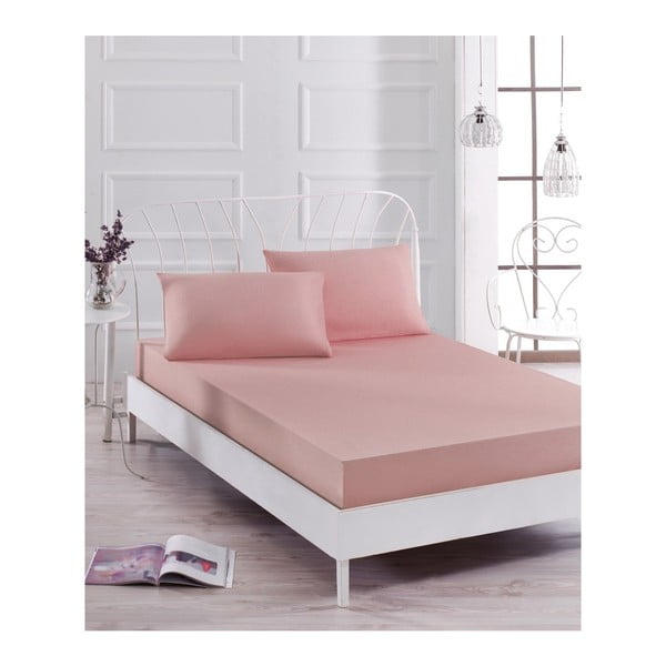 Šviesiai rožinės spalvos paklodės ir 2 užvalkalų rinkinys viengulėlei lovai "Soft Rose", 160 x 200 cm