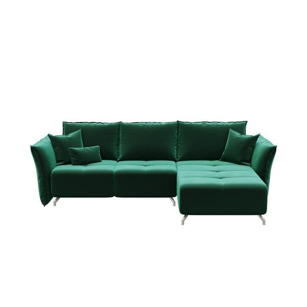Tamsiai žalia aksominė kampinė sofa-lova Devichy Hermes, dešinysis kampas