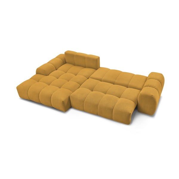 Garstyčių spalvos iš šenilinio audinio sulankstoma/su sandėliavimo vieta kampinė sofa (su kairiuoju kampu/su gultu) Everest – Bobochic Paris-image-4