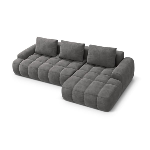 Pilkos spalvos iš velveto sulankstoma/su sandėliavimo vieta kampinė sofa (su dešiniuoju kampu/su gultu) Linz – Cosmopolitan Design-image-3