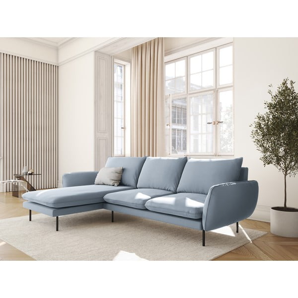 Šviesiai mėlyna aksominė kampinė sofa (kairysis kampas) Vienna - Cosmopolitan Design-image-1