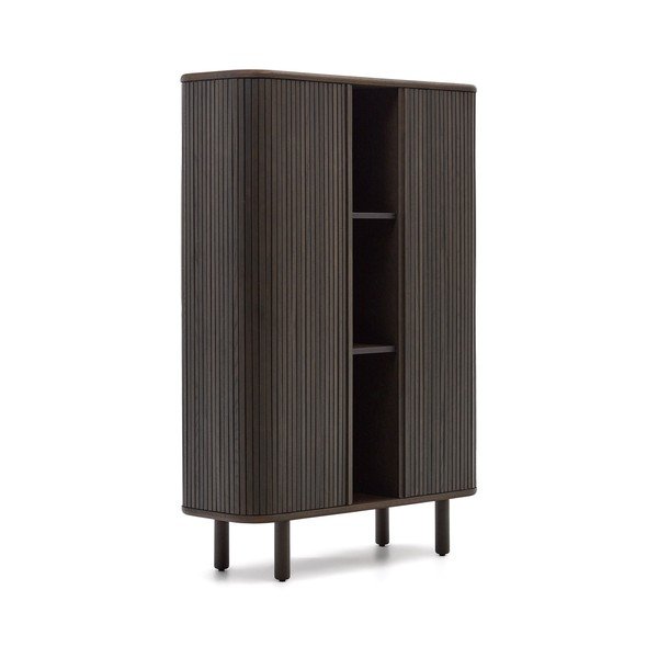 Tamsiai rudos spalvos spintelė iš uosio su stumdomomis durimis 110x160x40 cm Mailen – Kave Home-image-4