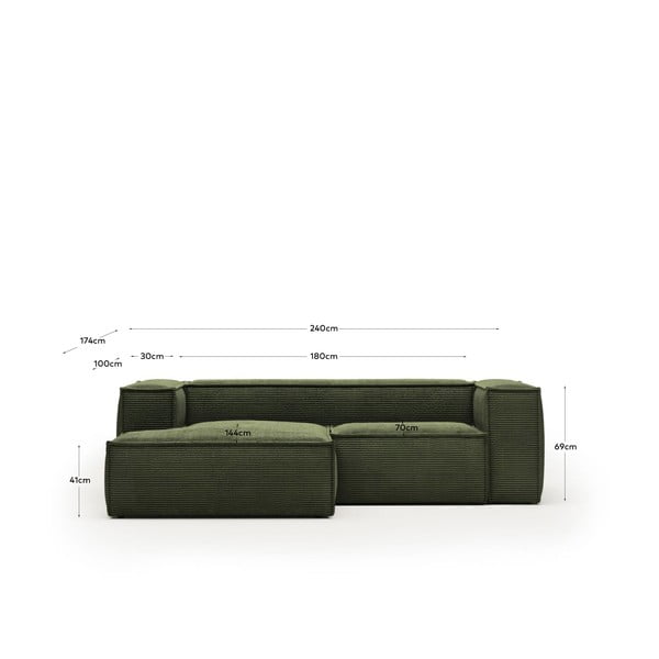 Žalia velvetinė kampinė sofa (dešinysis kampas) Blok - Kave Home-image-4
