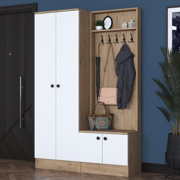 Baltos/natūralios spalvos prieškambario komplektas iš graikinio riešuto Theresa - Kalune Design-image-2