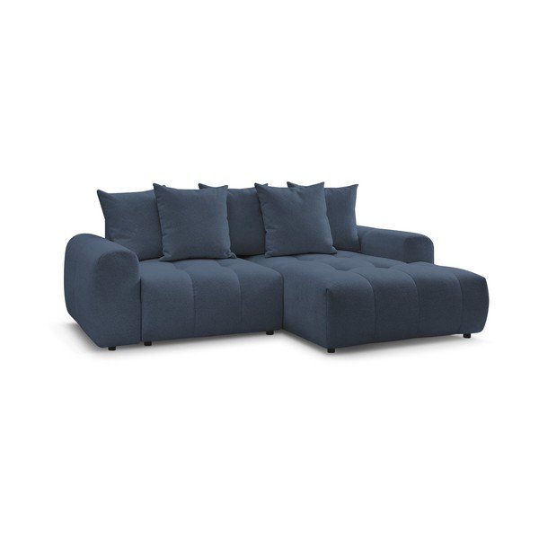 Mėlynos spalvos sulankstoma/su sandėliavimo vieta kampinė sofa iš šenilinio audinio (su dešiniuoju kampu/su gultu) Roxelane – Bobochic Paris