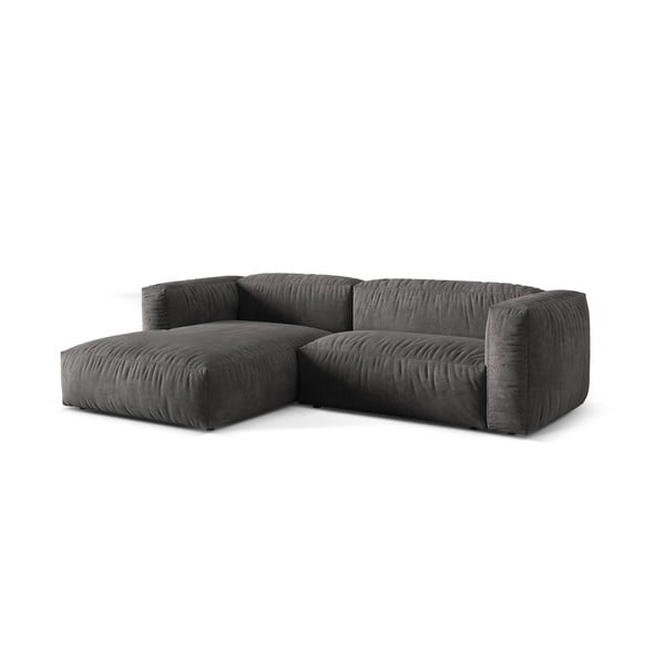 Pilkos spalvos iš velveto modulinė kampinė sofa (su kairiuoju kampu/su gultu) Martina – Micadoni -image-3