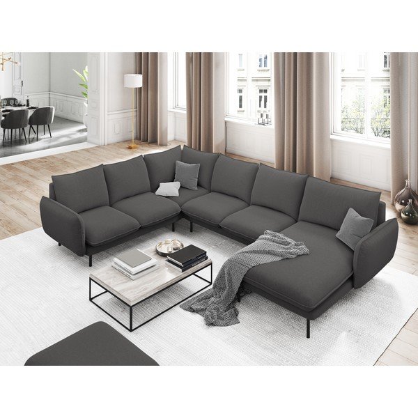 Tamsiai pilkos spalvos U formos sofa Cosmopolitan Design Vienna, kampas kairėje-image-1