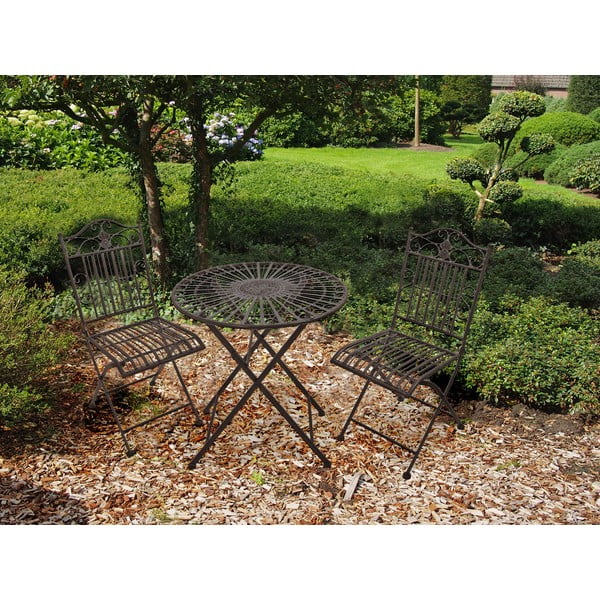 Iš metalo sodo valgomojo komplektas tamsiai rudos spalvos 2 žmonėms – Garden Pleasure-image-2