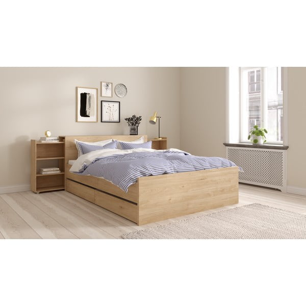 Natūralios spalvos dvigulė lova iš ąžuolo be grotelių 140x200 cm Naia – Tvilum-image-2