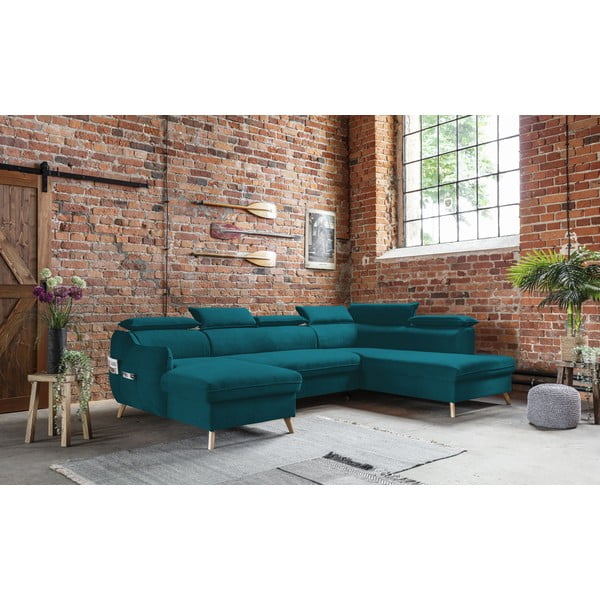 Sulankstoma kampinė sofa iš velveto turkio spalvos (su dešiniuoju kampu/„U“ formos) Sweet Harmony – Miuform-image-4