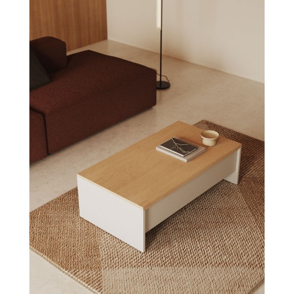 Kavos staliukas baltos spalvos/natūralios spalvos iš ąžuolo 60x110 cm Abilen – Kave Home-image-1