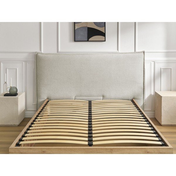 Kreminės spalvos iš audinio dvigulė lova audiniu dengta/iš medžio drožlių plokštės su sandėliavimo vieta su lovos grotelėmis 160x200 cm Charlie – Bobochic Paris-image-4