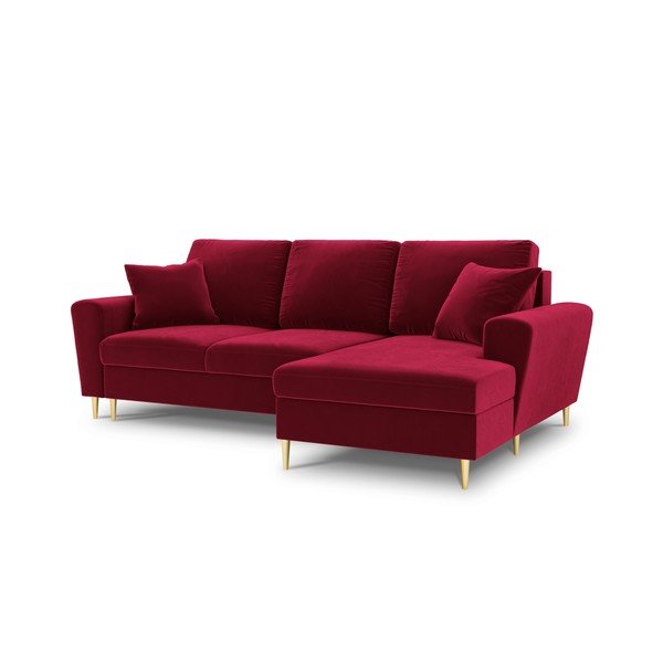 Raudonos spalvos iš velveto sulankstoma/su sandėliavimo vieta kampinė sofa (su dešiniuoju kampu/su gultu) Kyoto – Cosmopolitan Design-image-1