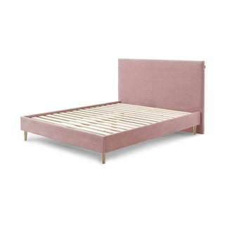 Rožinės spalvos aksominė dvigulė lova Bobochic Paris Anja Light, 160 x 200 cm