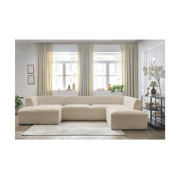 Smėlio spalvos iš boucle modulinė kampinė sofa (su dešiniuoju kampu/„U“ formos) Megeve – Bobochic Paris-image-1