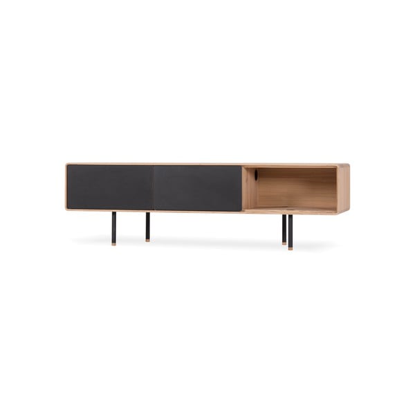 Iš ąžuolo masyvo TV spintelė juodos spalvos/natūralios spalvos 160x48 cm Fina – Gazzda-image-2