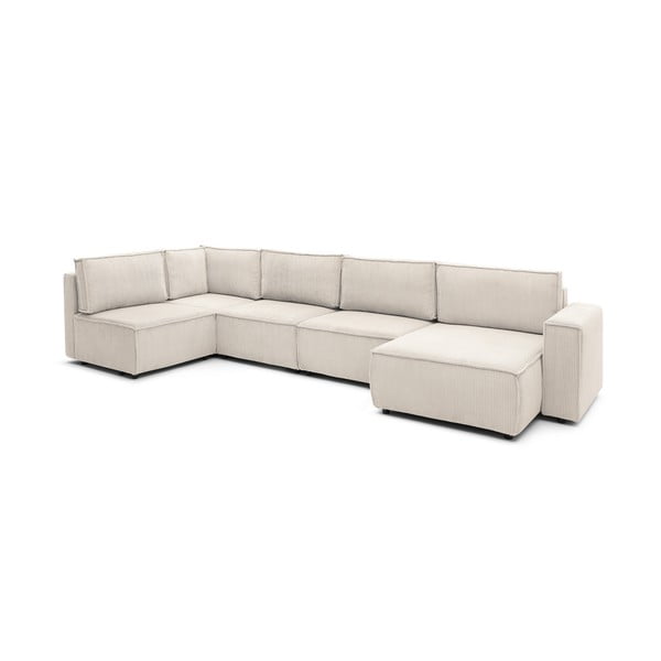 Kampinė sofa kreminės spalvos iš kordinio velveto (su kairiuoju kampu/„U“ formos) Nihad modular – Bobochic Paris-image-3