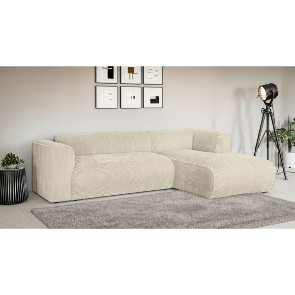 Smėlio spalvos kampinė sofa iš kordinio velveto (su dešiniuoju kampu/su gultu) Merid  – Ropez-image-1