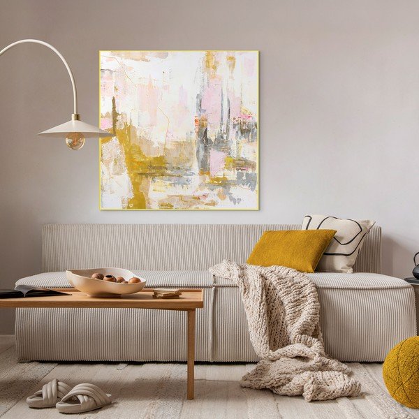 Spausdintas/su rankomis dažytais elementais paveikslas su rėmeliu/tapyba ant drobės 102x102 cm New Age Yellow – Malerifabrikken-image-1