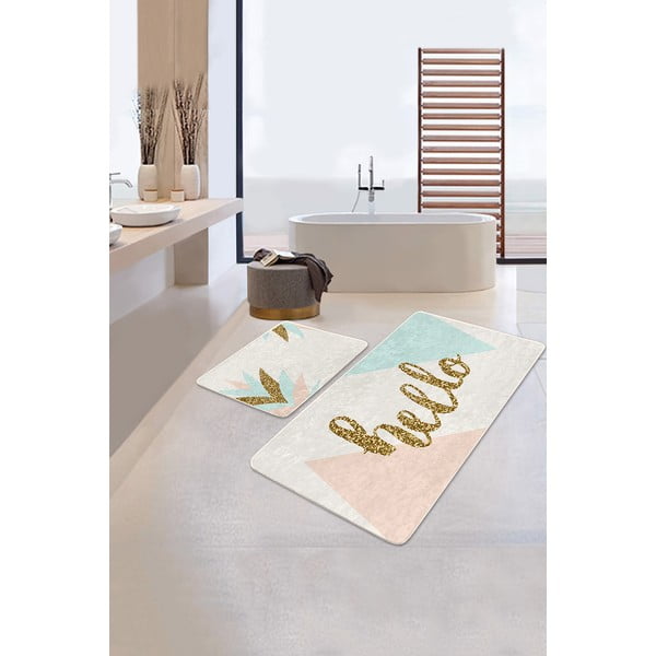 Iš velveto vonios kilimėliai kreminės spalvos/auksinės spalvos 2 vnt. 60x100 cm Hello – Mila Home-image-2