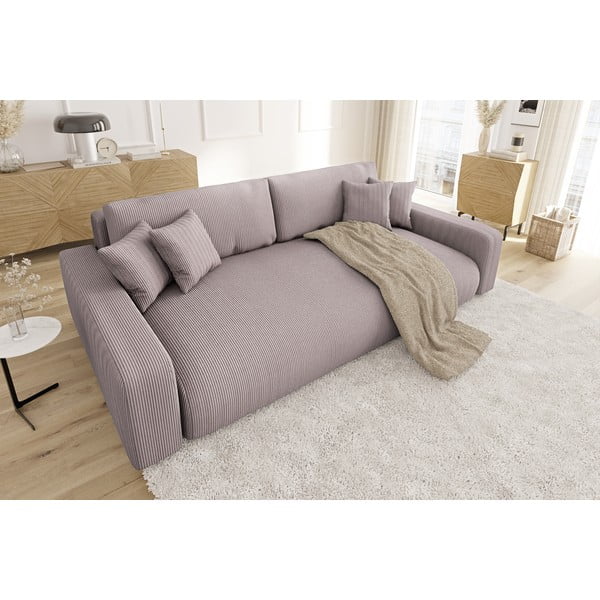 Šviesiai rožinės spalvos iš kordinio velveto sulankstoma/su sandėliavimo vieta sofa 234 cm Sara – Ropez-image-3