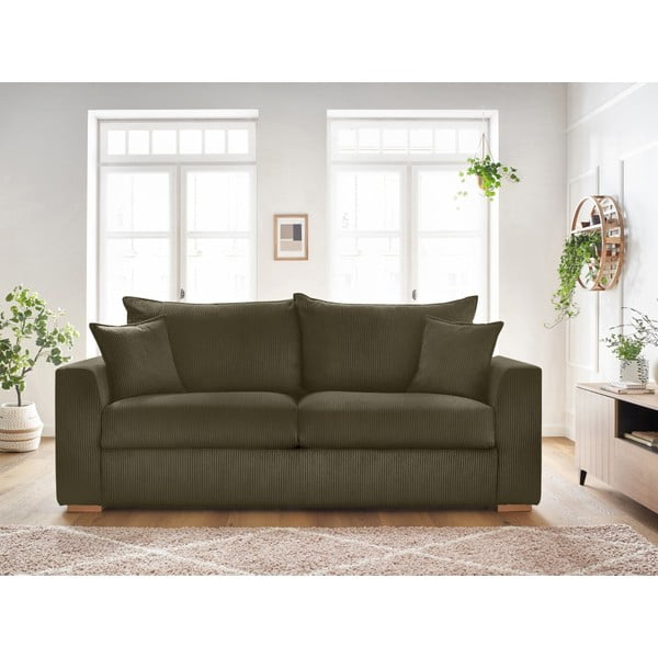 Iš kordinio velveto sulankstoma sofa žalios spalvos/rudos spalvos 225 cm Augustin – Bobochic Paris-image-1