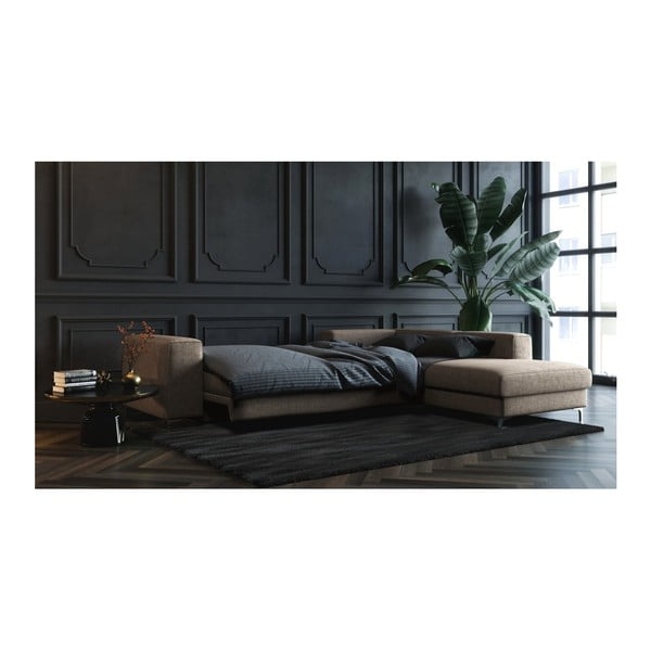 Tamsios smėlio spalvos kampinė sofa-lova Devichy Rothe, dešinysis kampas-image-4