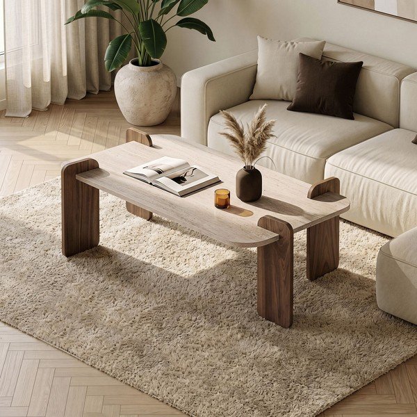 Smėlio spalvos kavos staliukas 60x120 cm Renard – Nordure-image-1