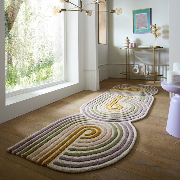 Rankų darbo žalios spalvos iš vilnos kilimas 80x300 cm Spiral Shaped  – Flair Rugs-image-1
