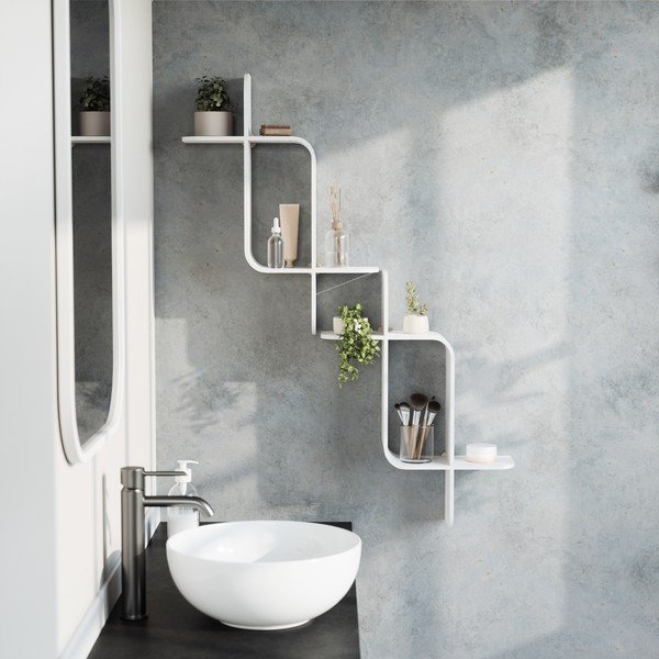 Iš kaučiukmedžio masyvo kelių aukštų sieninė lentyna baltos spalvos 62 cm Montage – Umbra-image-2