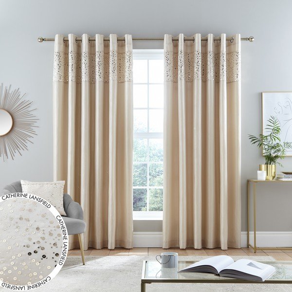 Užuolaidos smėlio spalvos 2 vnt. 168x229 cm Glitzy Sequin – Catherine Lansfield-image-4